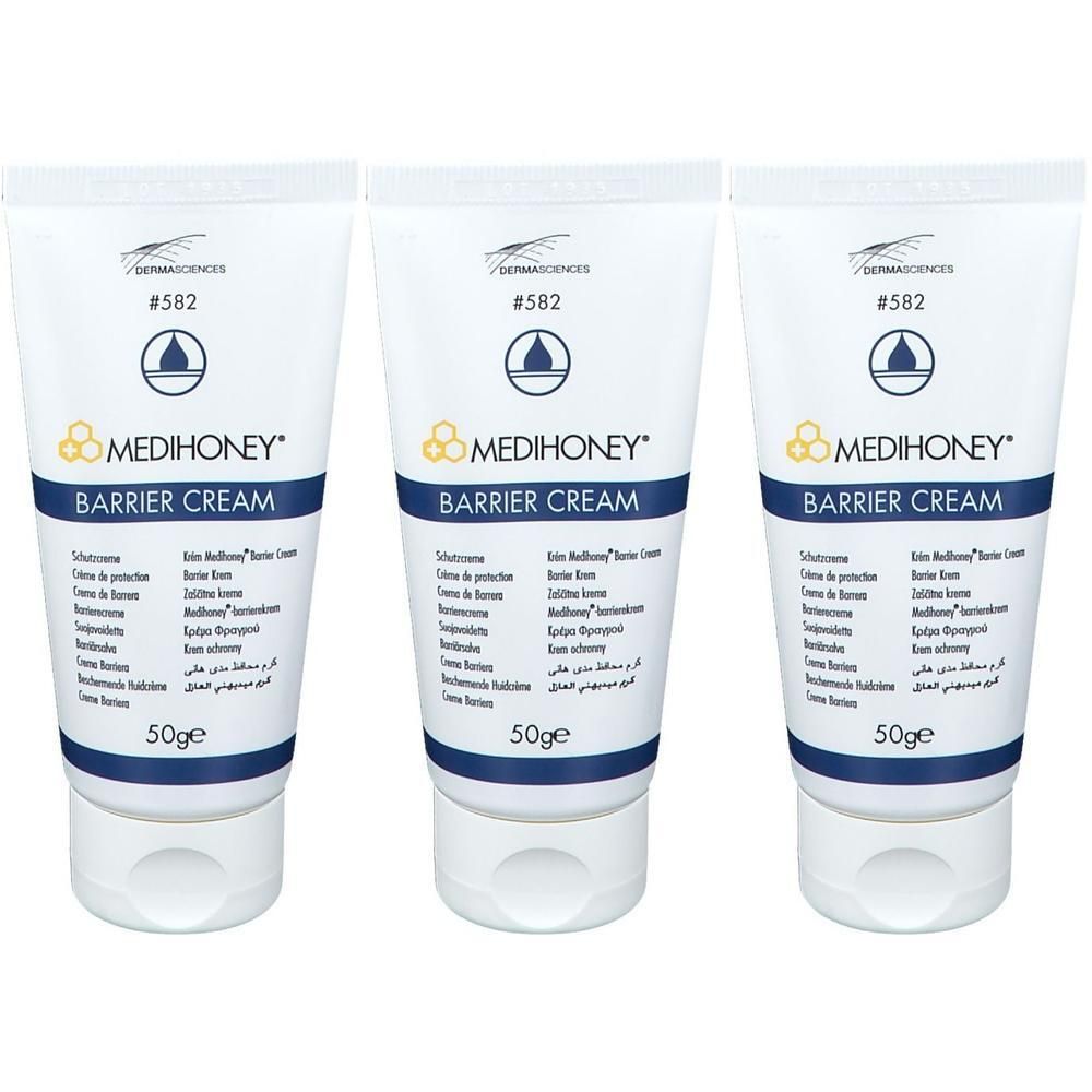 Trois tubes de crème barrière Medihoney, 50g chacun.