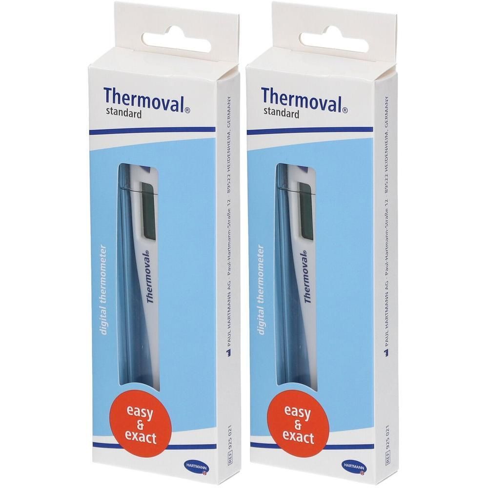 Deux thermomètres numériques Thermoval Standard dans leur emballage.
