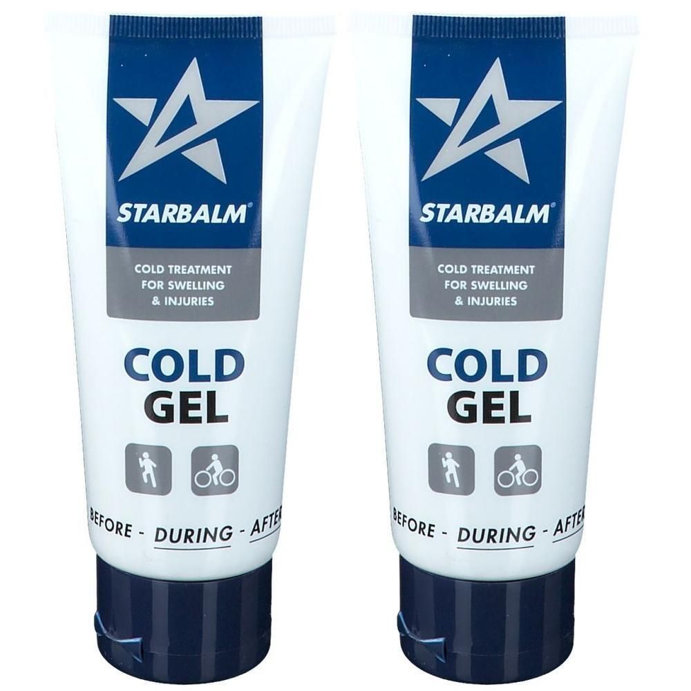 Twee tubes STARBALM Cold Gel voor koudebehandeling van zwellingen en blessures.