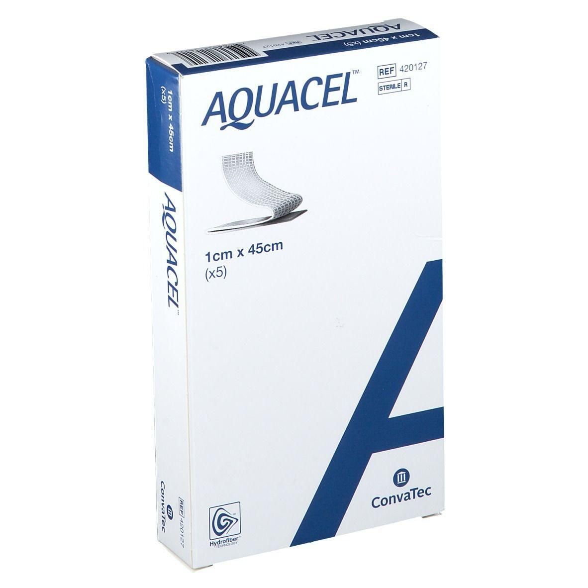Pansement Aquacel Hydrofibre, 1cm x 45cm (5 pièces). Emballage stérile.