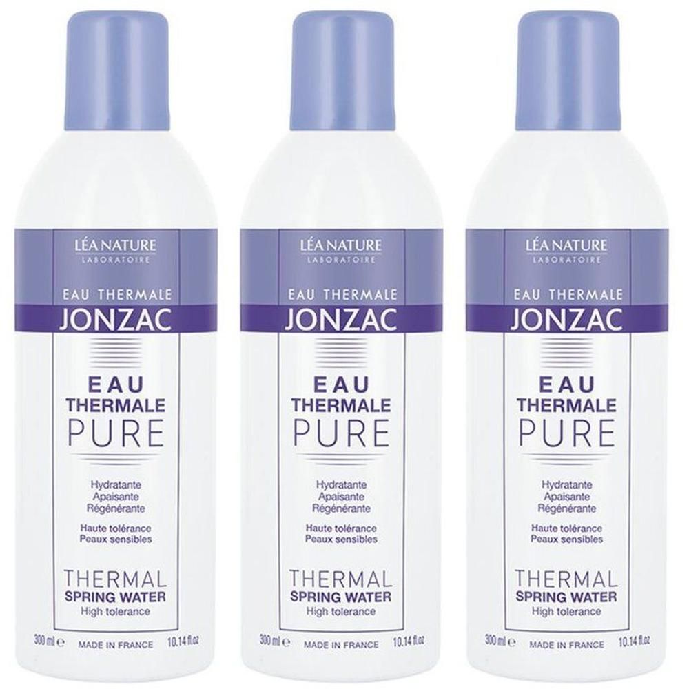 Drie flessen Jonzac Eau Thermale Pure Thermal Spring Water, 300 ml.