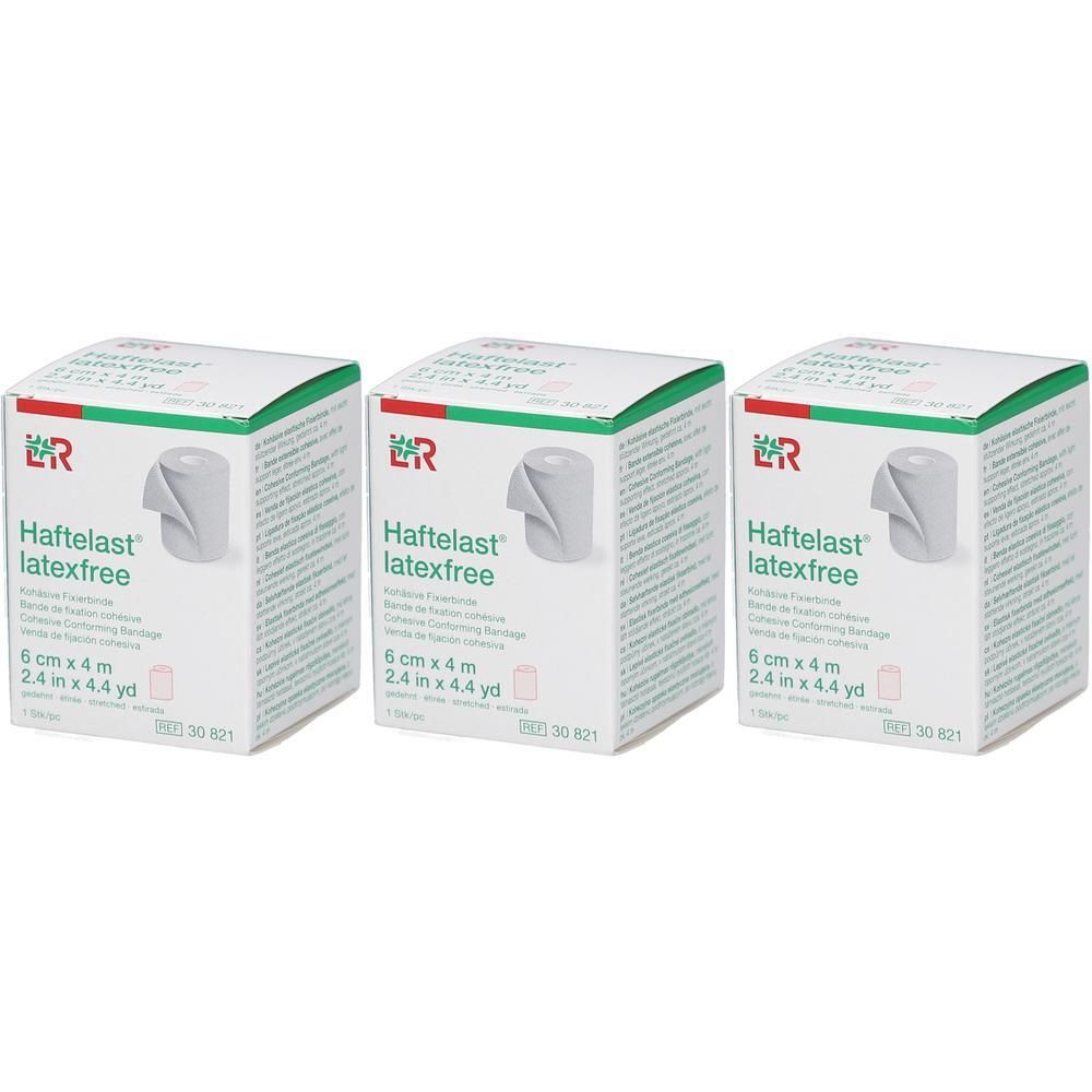Drie verpakkingen Haftelast fixatietape, 6cmx4m, latexvrij.