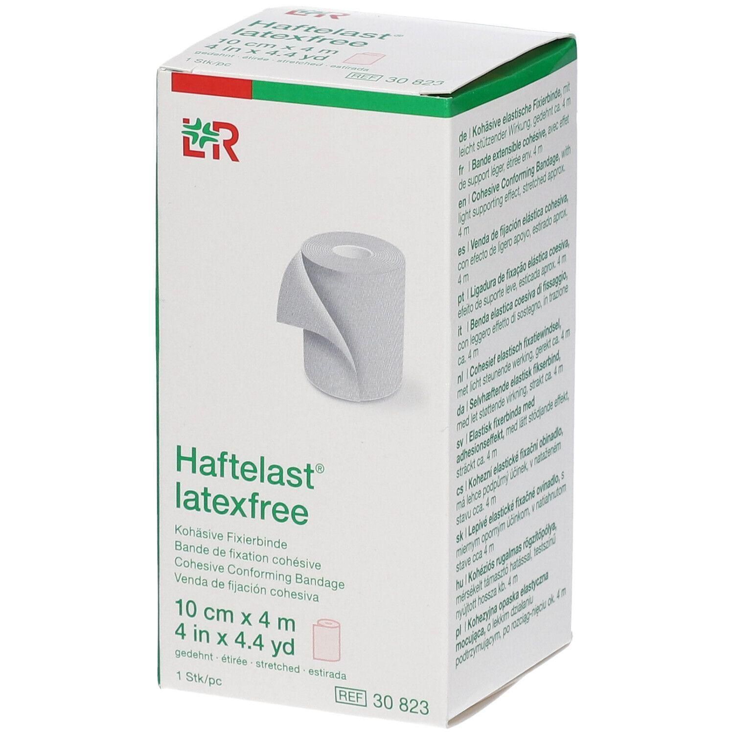 Haftelast latexfree Fixatiebandage, 10 cm x 4 m, cohesief, rekbaar.