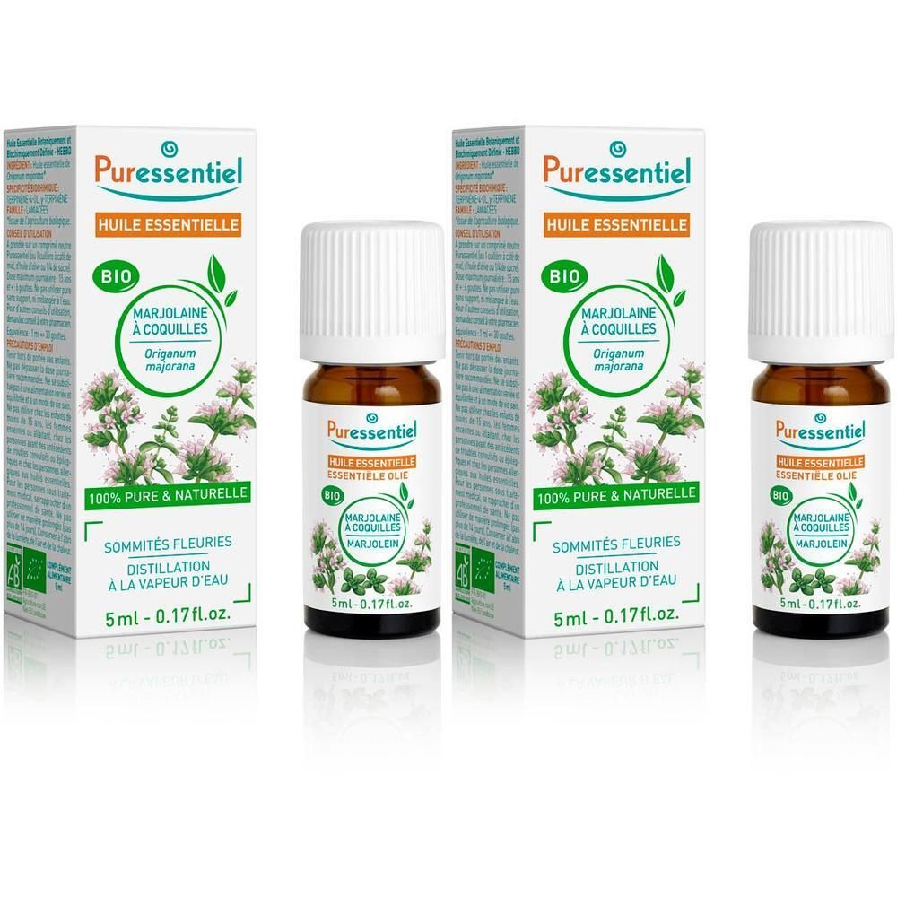 Puressentiel Huile essentielle de Marjolaine Bio, flacon et boîte 5ml.