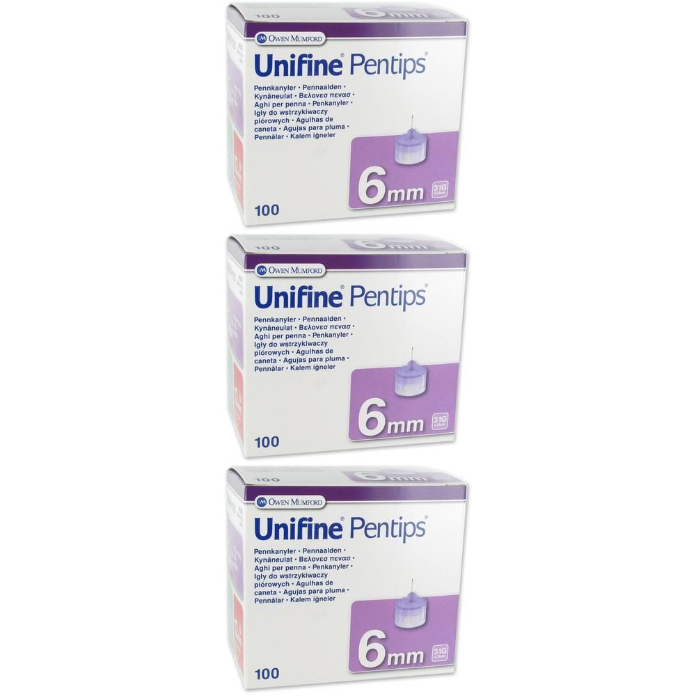 Drie pakken Unifine Pentips naalden, 6mm, 100 stuks per pak.