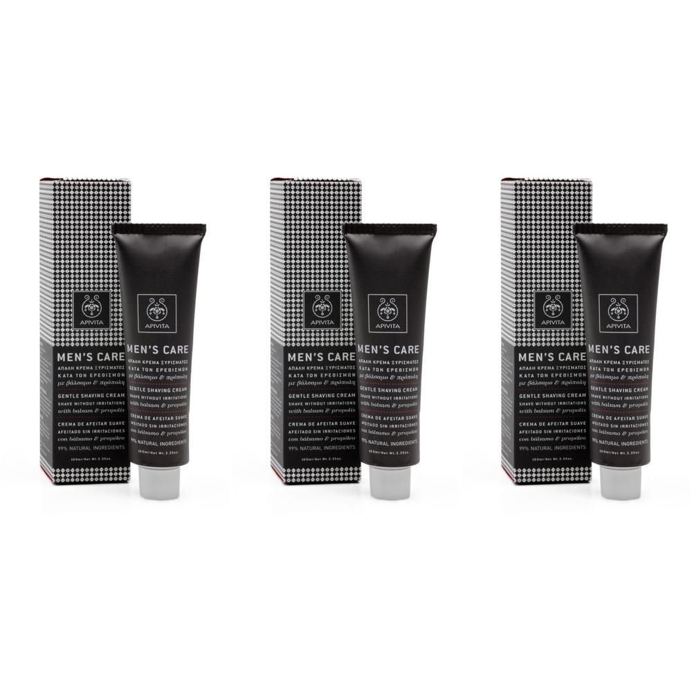 Trois tubes de crème de rasage Apivita Men's Care avec boîtes.