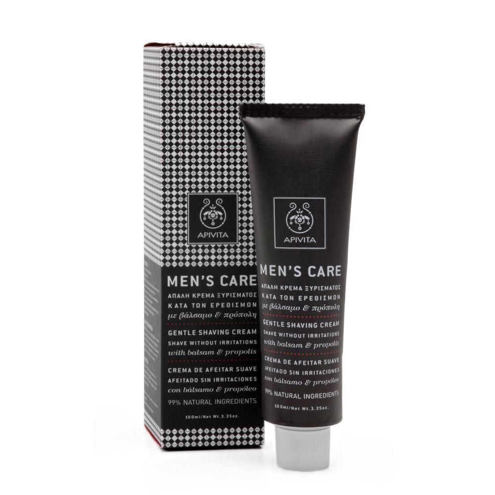 Crème de rasage Apivita Men's Care en tube noir avec boîte. Contient 77% d'ingrédients naturels.