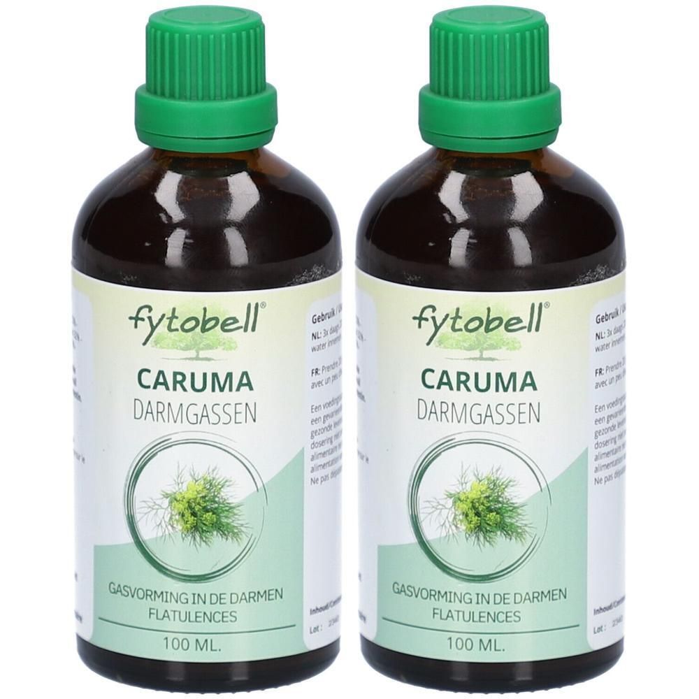 Deux flacons de Fytobell Caruma Flatulences, 100 ml.