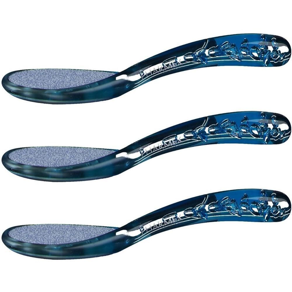Drie blauwe voetvijlen met ergonomisch handvat en schurend oppervlak.