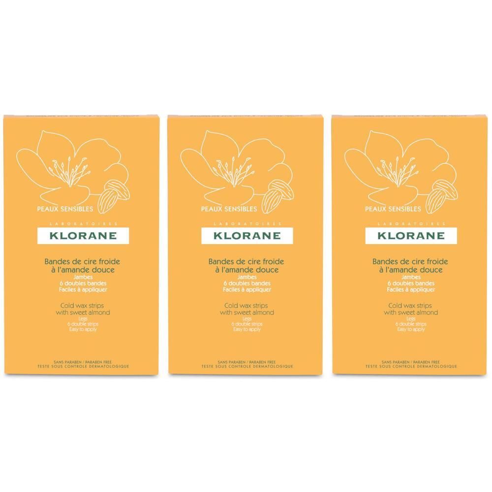 Klorane Koude waxstrips met zoete amandel voor gevoelige huid. 6 strips, 2 doekjes.