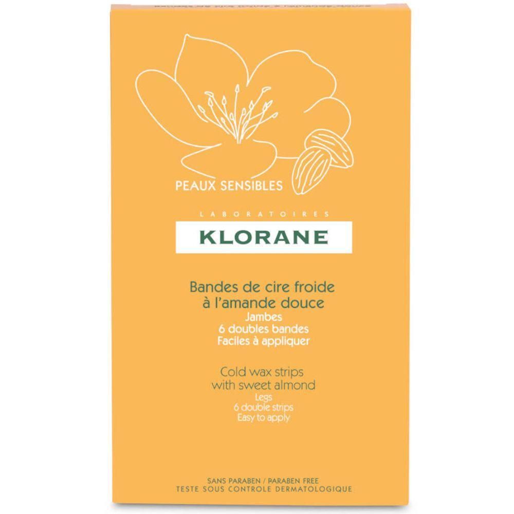 Klorane Koude waxstrips voor gevoelige huid met zoete amandel. 6 dubbele strips voor benen.