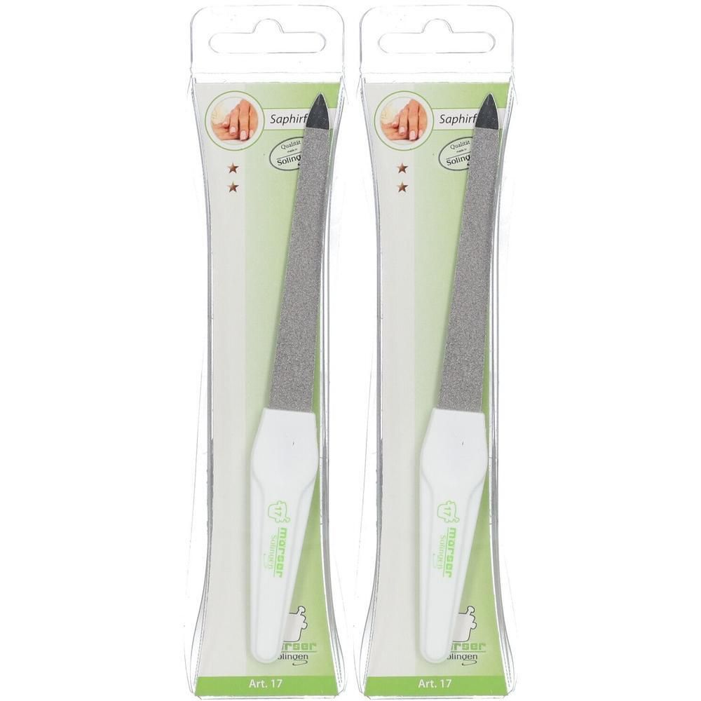 Deux limes à ongles double face avec manche blanc et revêtement saphir.
