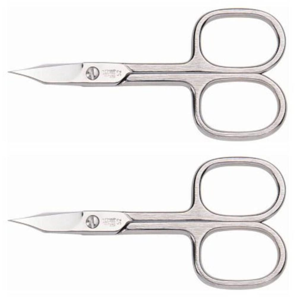 Twee paar kleine, puntige metalen nagelschaartjes.
