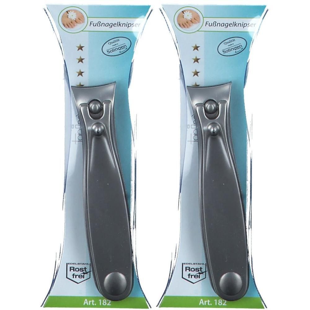 Deux paires de coupe-ongles d'orteils inoxydables en emballage. Article 182.