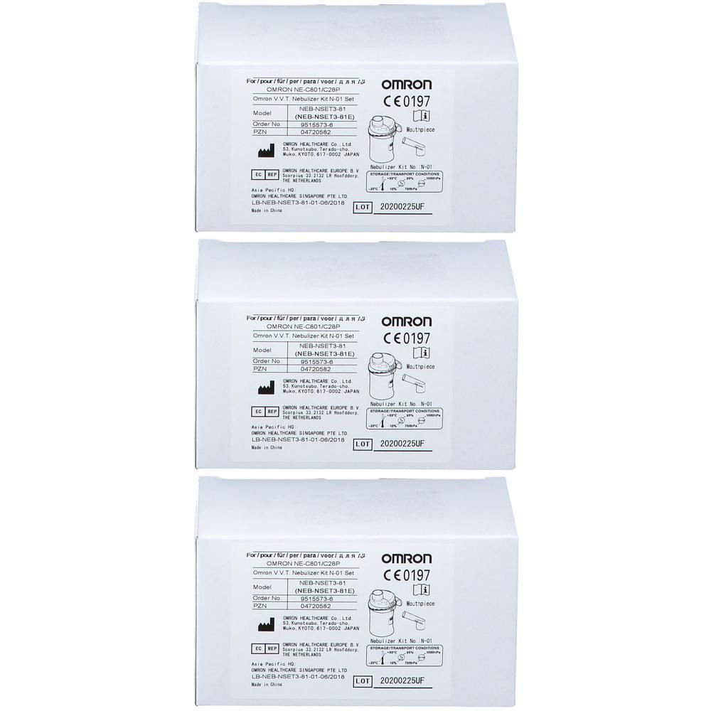 Trois boîtes Omron Nébuliseur Set N01 avec embout C 80 1KD. Certifié CE0197.