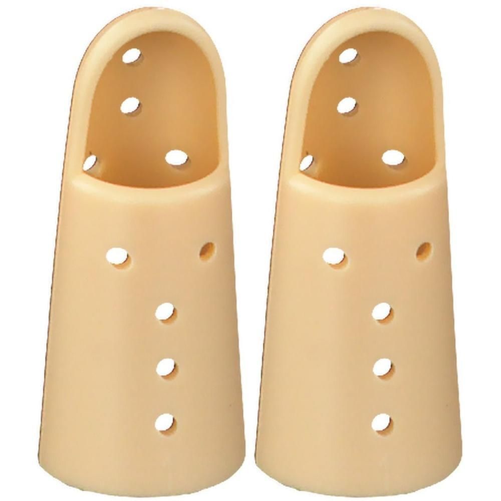 Twee beige vingerbraces van kunststof met ventilatiegaten.