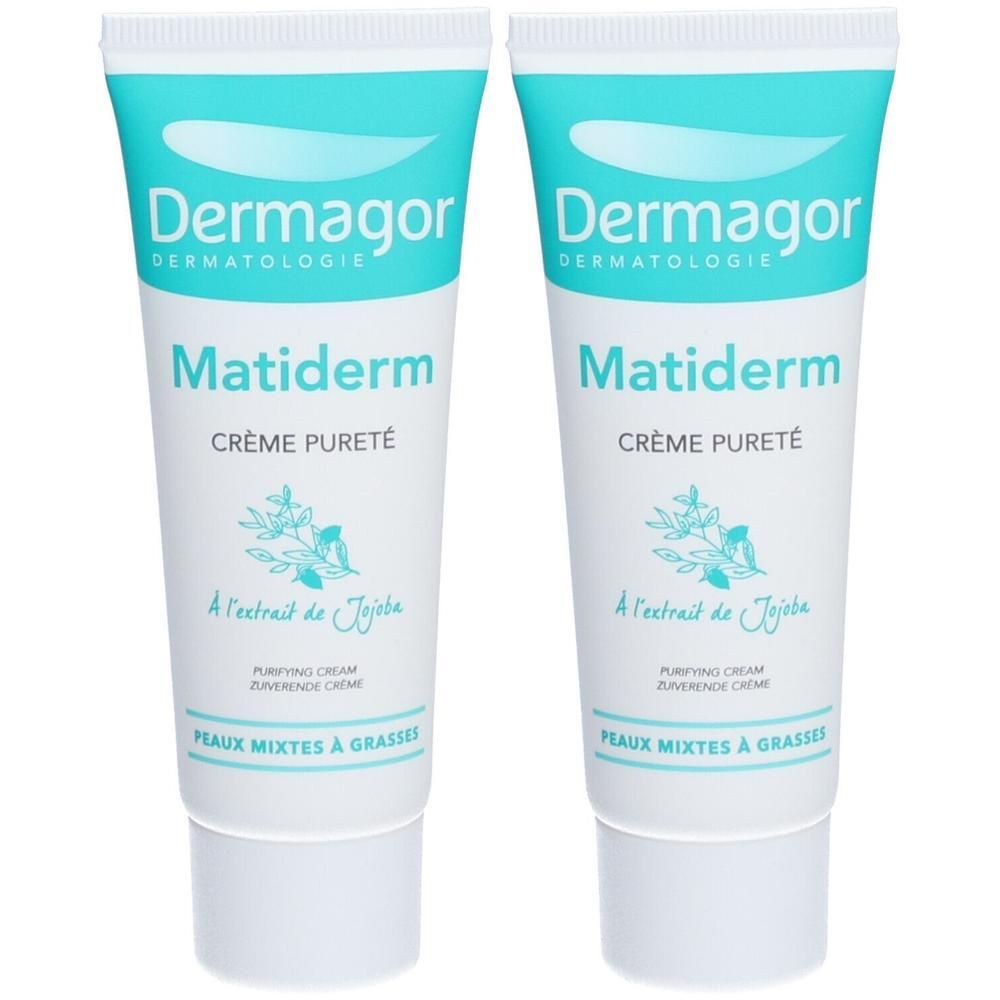 Deux tubes de Dermagor Matiderm Crème Pureté à l'extrait de Jojoba pour peaux mixtes.
