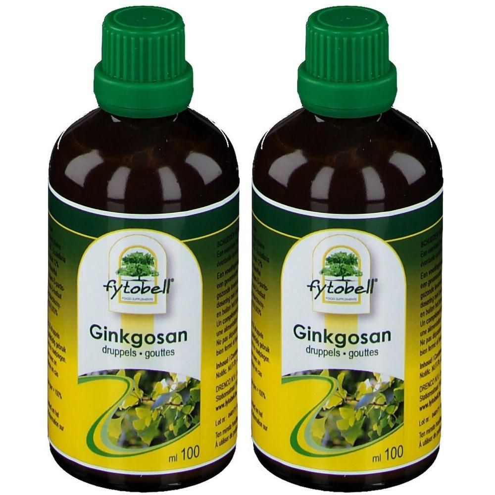 Twee flessen Fytobell Ginkgosan druppels, elk 100 ml.