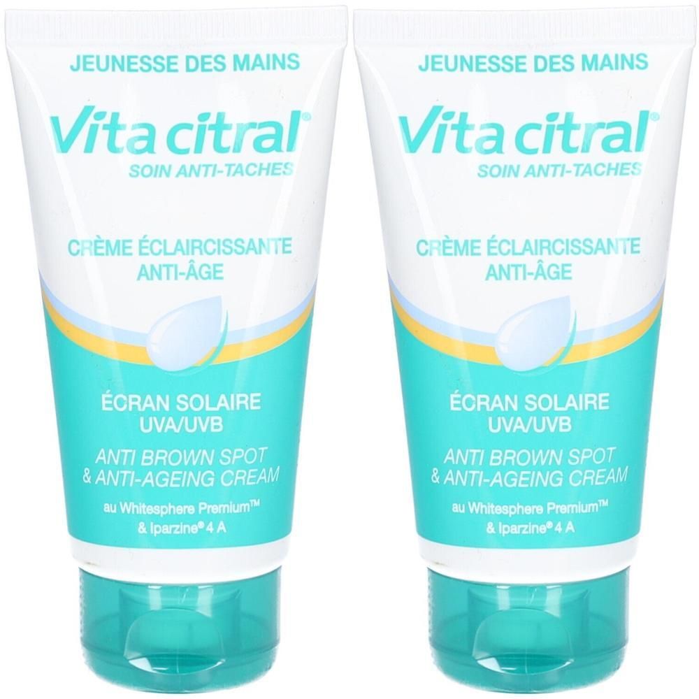 Twee tubes Vita Citral anti-aging crème tegen vlekken met UVA/UVB zonnebescherming.
