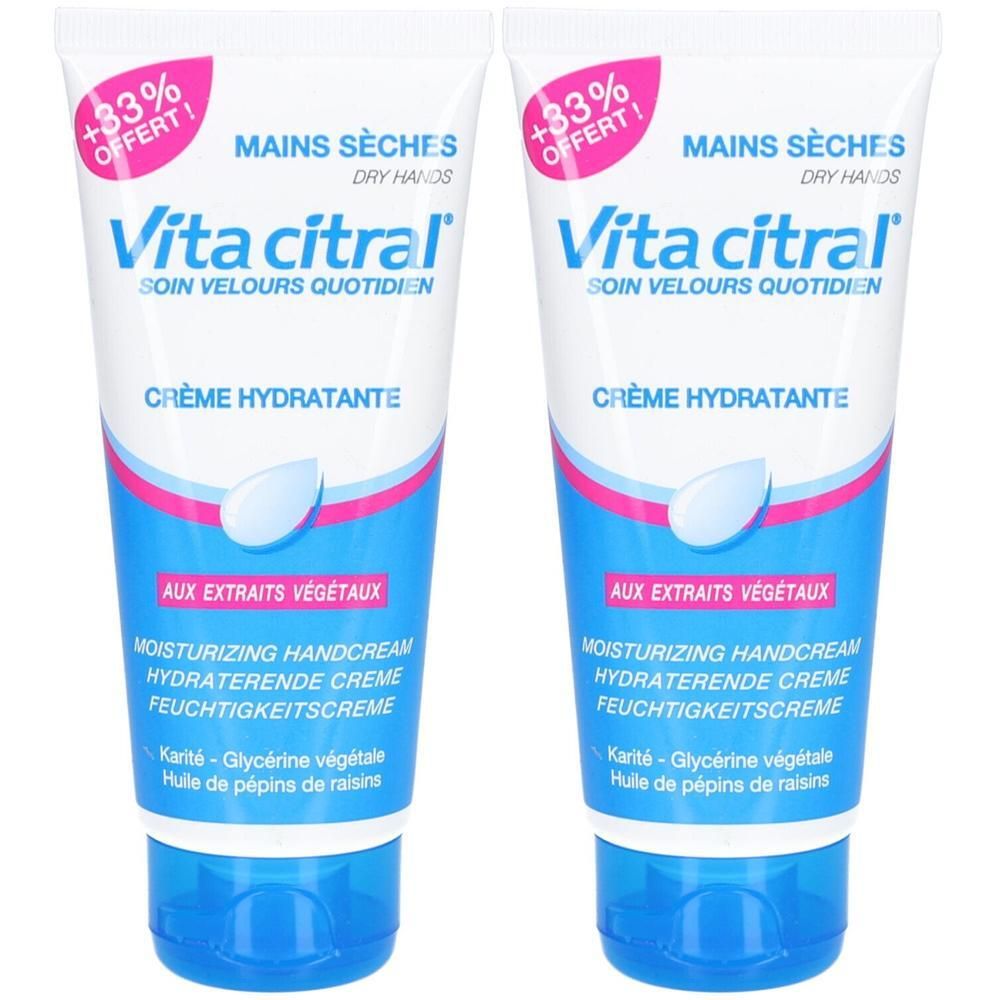 Deux tubes de crème hydratante Vita Citral pour mains sèches. Aux extraits végétaux.