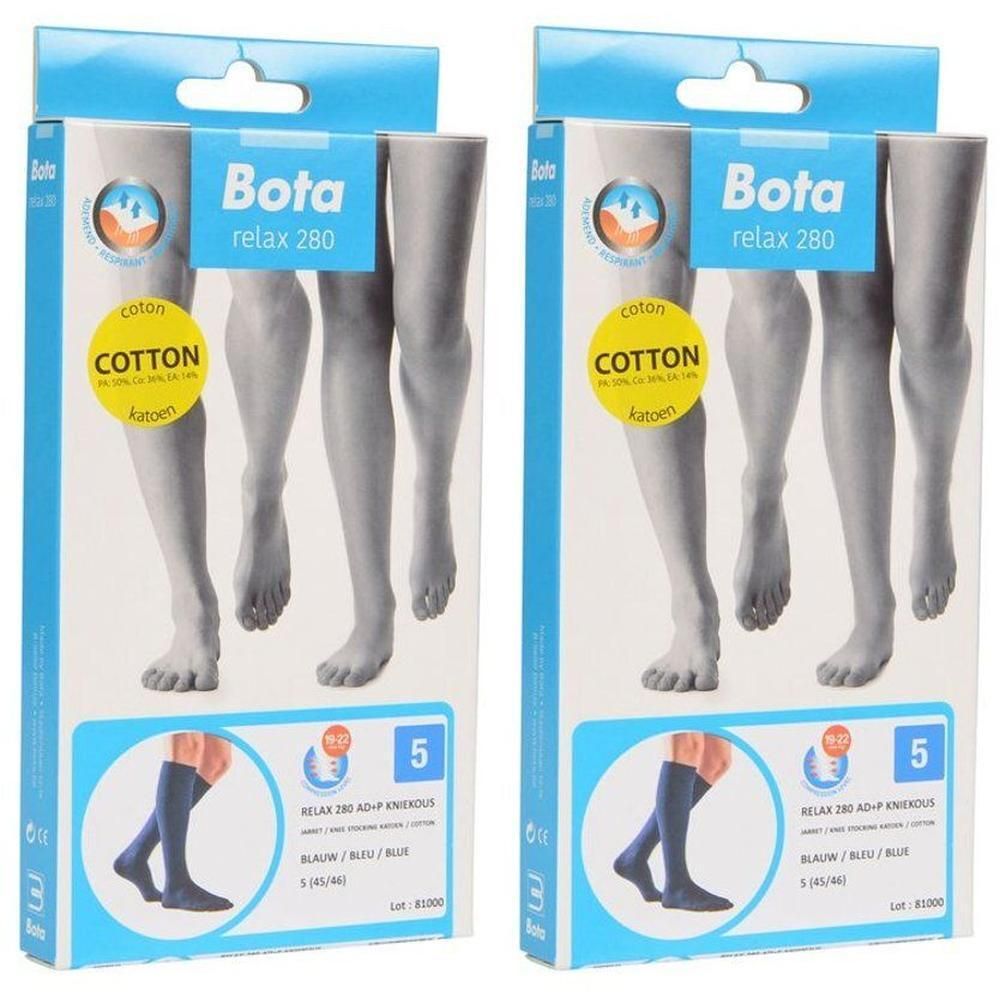 Twee pakken Bota Relax 280 kniekousen van katoen, blauw, maat 5.