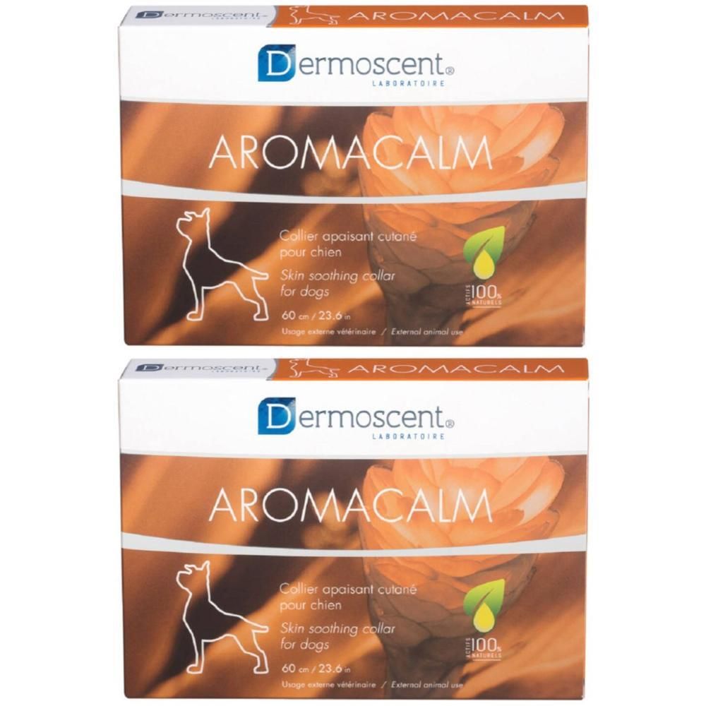 Twee Dermoscent Aromacalm hondenhalsbanden, 60 cm. Huidverzachtende halsband voor honden.