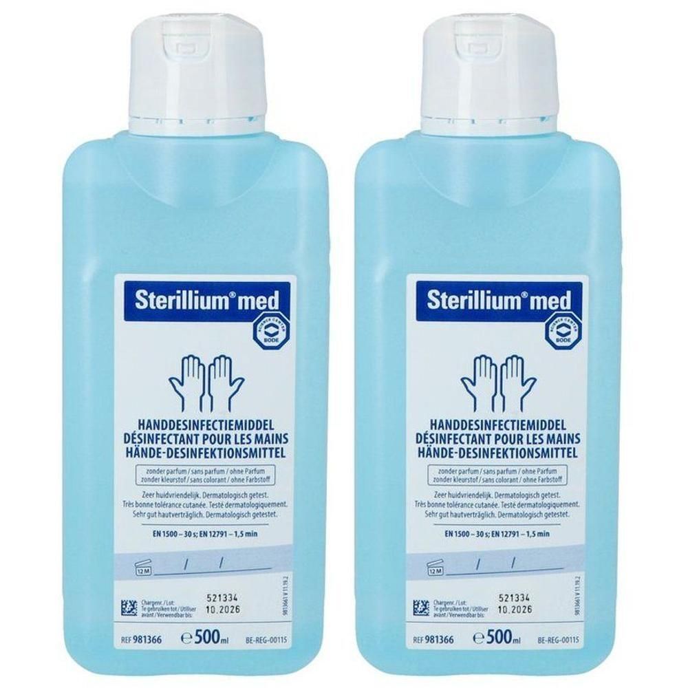 Deux flacons de désinfectant pour les mains Sterillium® med, 500ml.