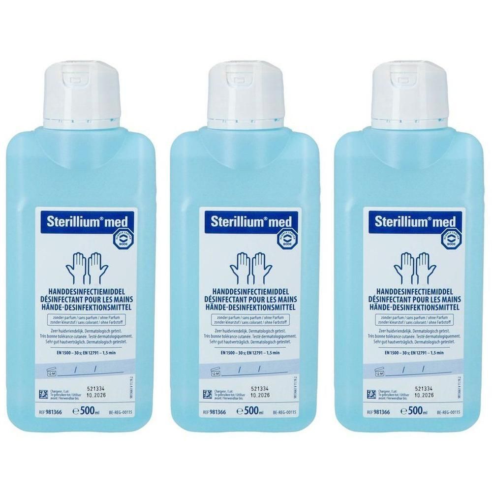 Trois flacons de désinfectant pour les mains Sterillium® med, 500ml.