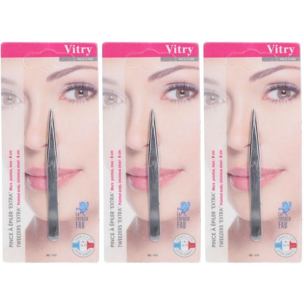 Vitry Pince à épiler extra pointue, 8 cm, acier inoxydable.
