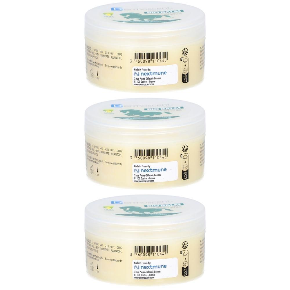 Trois pots de Dermoscent Bio Baume Chevaux.