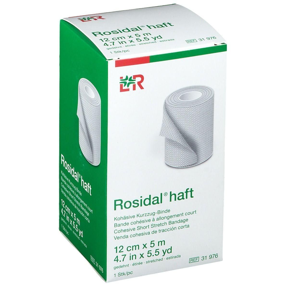 Rosidal haft cohesief kort rekverband, 12 cm x 5 m.