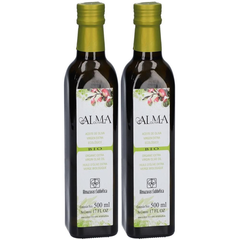 Twee flessen biologische extra vierge olijfolie, 500 ml.