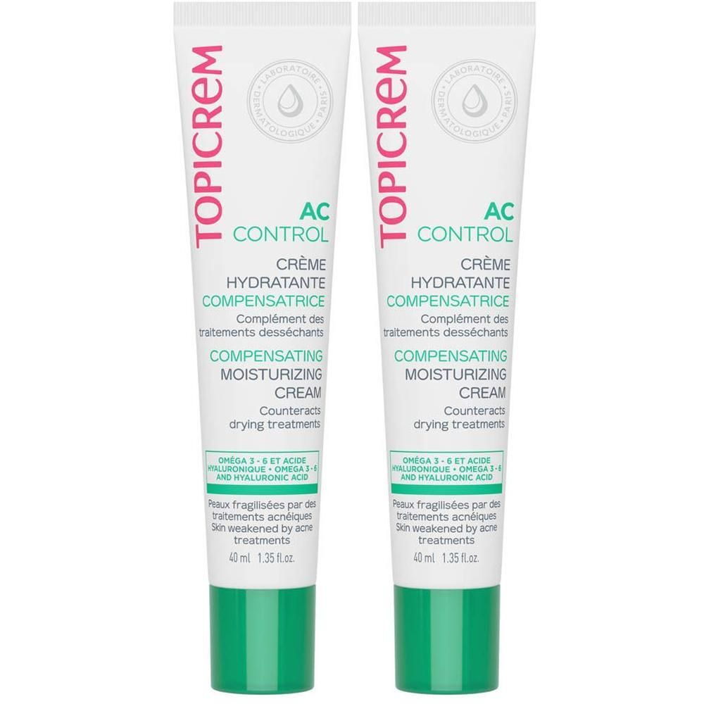 Twee tubes Topicrem AC Control Compensating Moisturizing Cream, elk 40 ml.