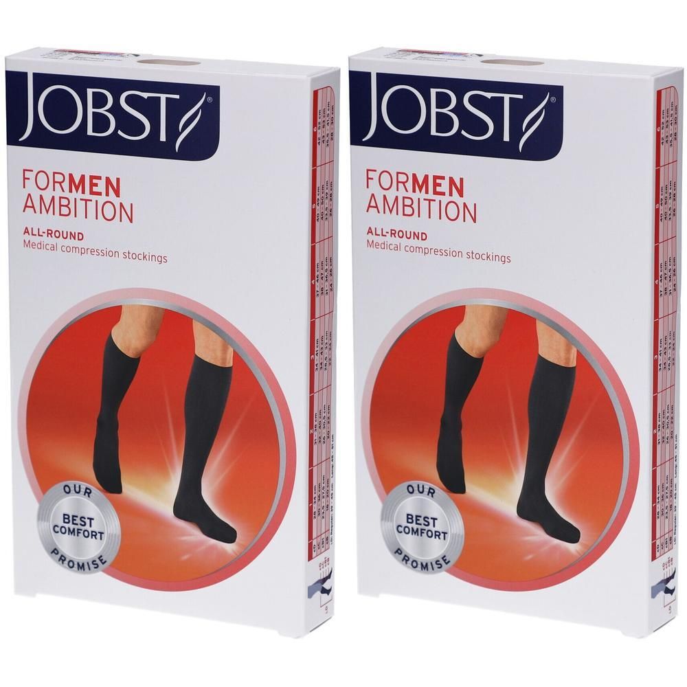 Chaussettes de compression JOBST For Men Ambition, noires, taille L. Boîte de deux paires.