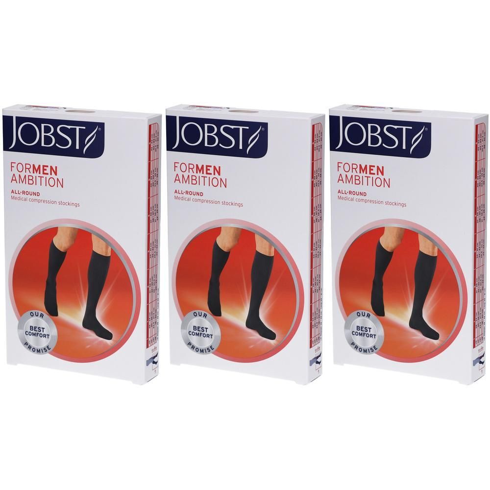 Trois boîtes de chaussettes de compression JOBST For Men Ambition, noires, taille L.