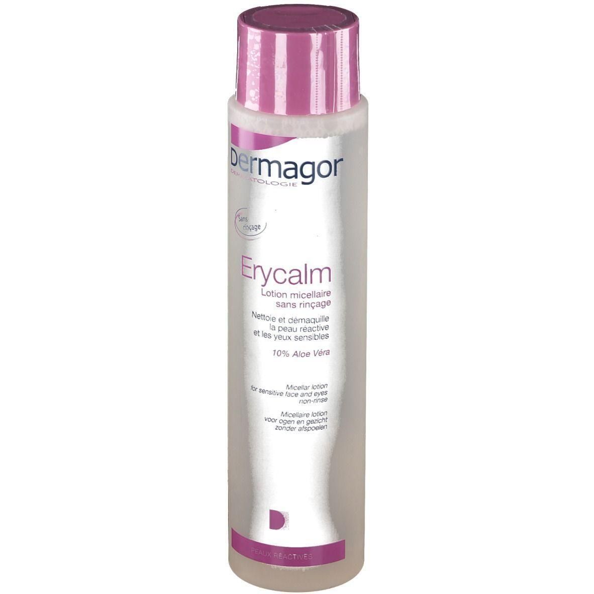 Dermagor Erycalm Micellaire Lotion: fles met 10% Aloë Vera voor gevoelige huid.