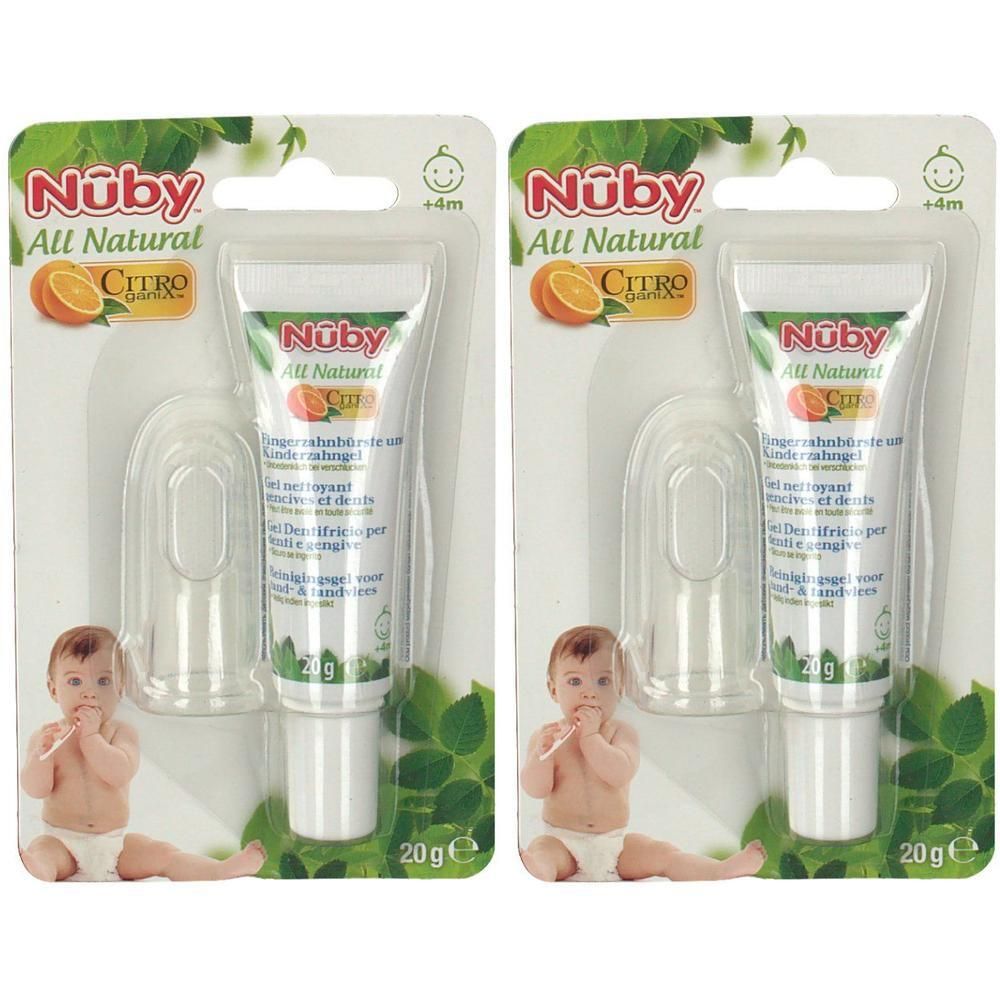 Nûby Citroganix Dentifrice avec brosse à dents doigt, 20g. Pour bébés dès 4 mois.