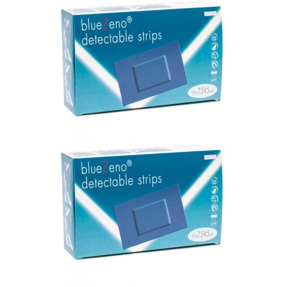 Deux paquets de bandelettes détectables BlueZeno, 7,5x5cm.