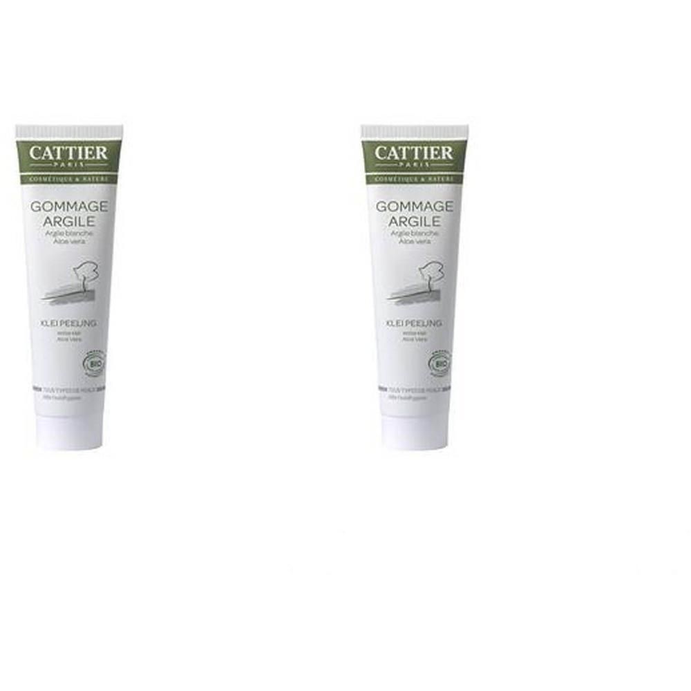 Deux tubes Cattier Gommage Argile Argile Blanche avec symbole d'arbre.