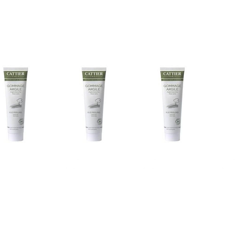 Trois tubes blancs de Cattier Gommage Argile, argile blanche.