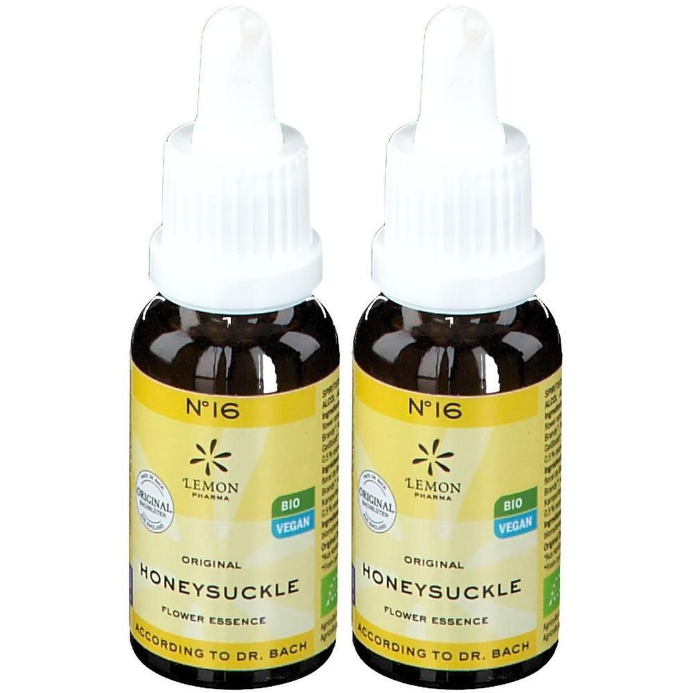 Drie flesjes Original Honeysuckle Flower Essence van Lemon Pharma, 10ml.