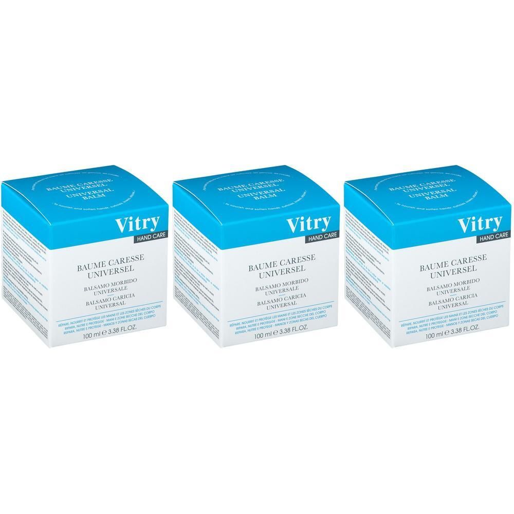 Trois boîtes de Vitry Baume Caresse Universel Soin des mains, 100 ml.