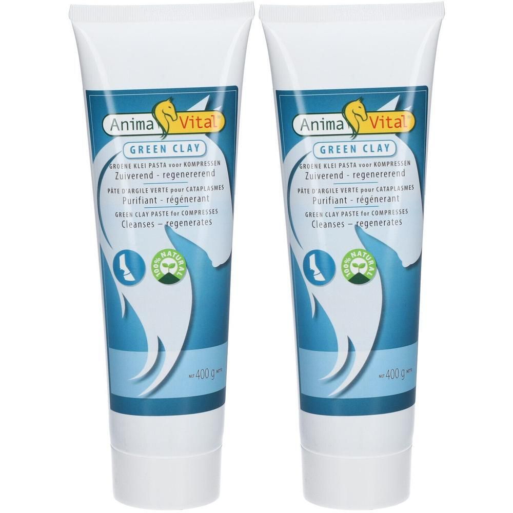 Deux tubes de Pâte d'Argile Verte Animavital pour cataplasmes, 400g chacun.