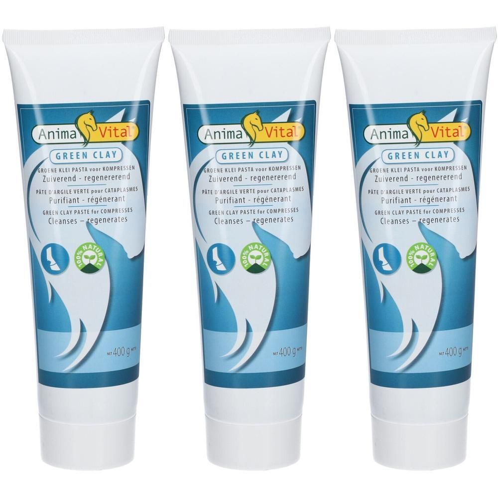 Drie tubes Animavital Groene Klei Pasta voor kompressen, elk 400g.