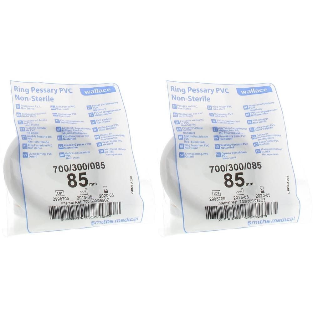 Twee Portex ring pessaria van PVC, niet steriel, 85 mm diameter.