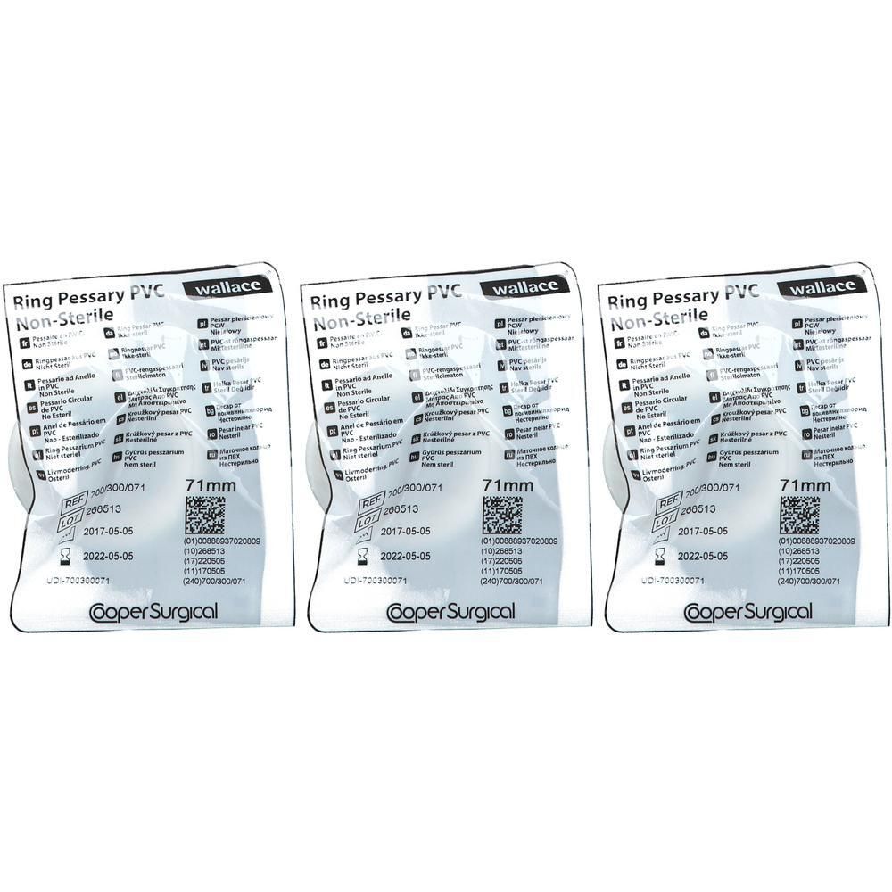 Trois emballages de Portex Anneau Pessaire PVC, 71mm, Non-Stérile. Cooper Surgical.