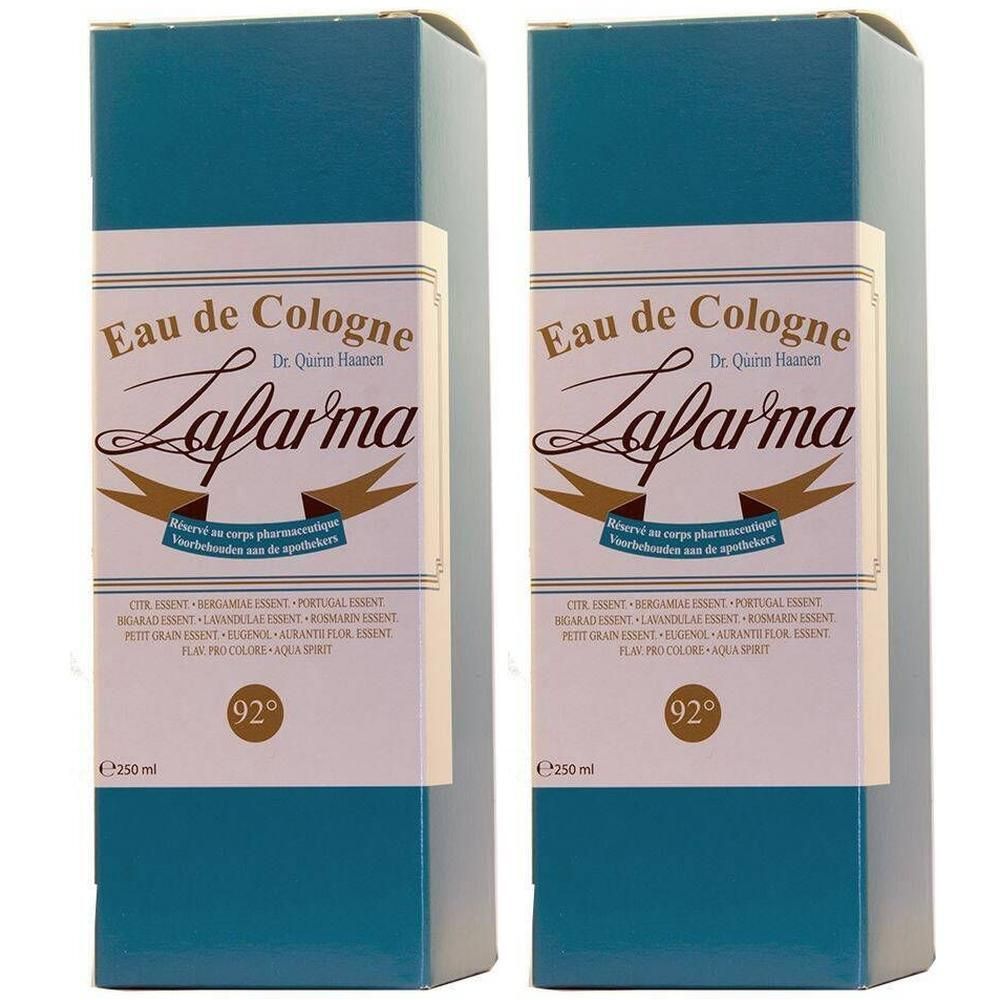 Twee doosjes LAFARMA Eau de Cologne, 92°, 250 ml.