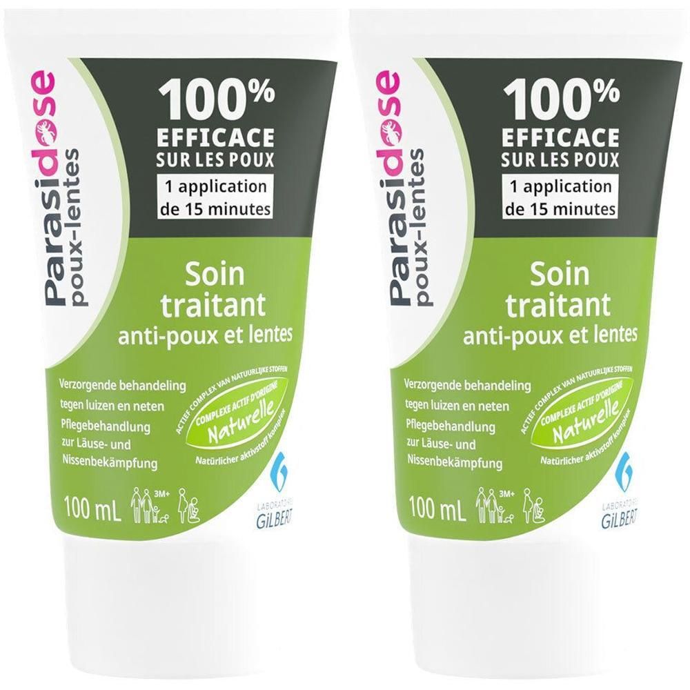 Deux tubes de lotion Parasidose anti-poux et lentes. 100 ml.