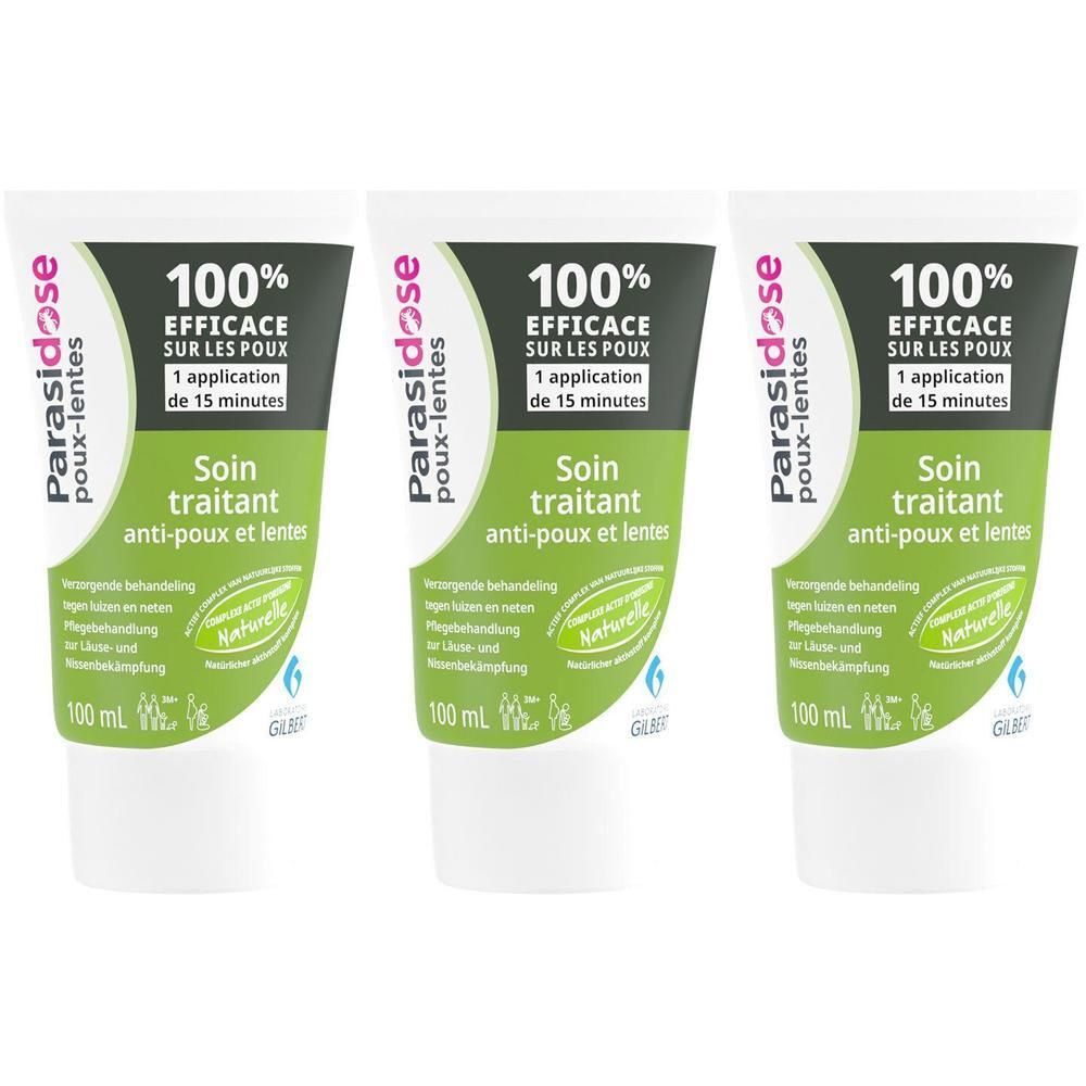 Drie tubes Parasidose lotion tegen hoofdluis en neten. 100 ml.