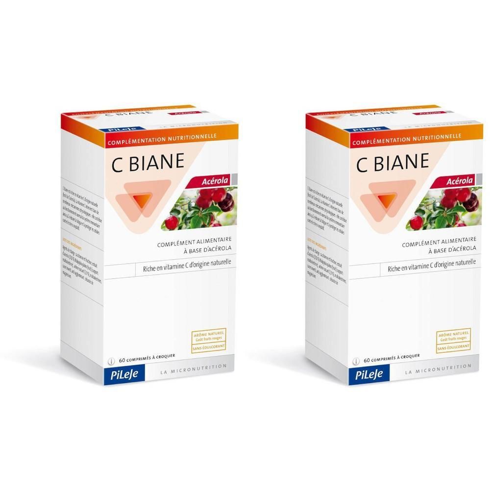 Deux boîtes de C Biane Acerola, complément alimentaire riche en vitamine C.
